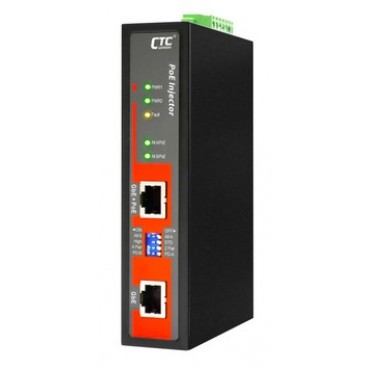 INJ-IG60-24 CTC Union Industrial Gigabit Ethernet PoE+ Injector IEEE802.3at/af, 15.4/30/36/60/72W (24V Booster)