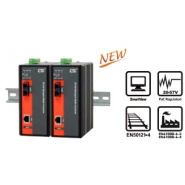 IMC-100M-PH12 CTC Union 10/100Base-T to 100Base-FX Managed with PoE+ (PSE) Industrial Fiber Converter