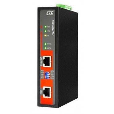 INJ-IG60-24 CTC Union Industrial Gigabit Ethernet PoE+ Injector IEEE802.3at/af, 15.4/30/36/60/72W (24V Booster)
