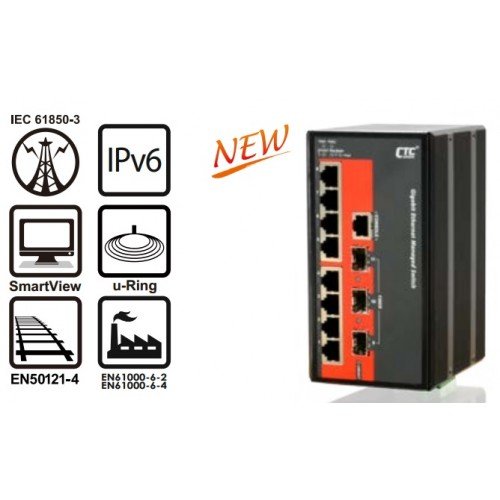 IPS-803GSM-DD CTC Union Industrial IEC 61850-3 8x 10/100Base-TX+ 3x 100/1000Base-X SFP Managed Switch (Dual isolated DC Input)